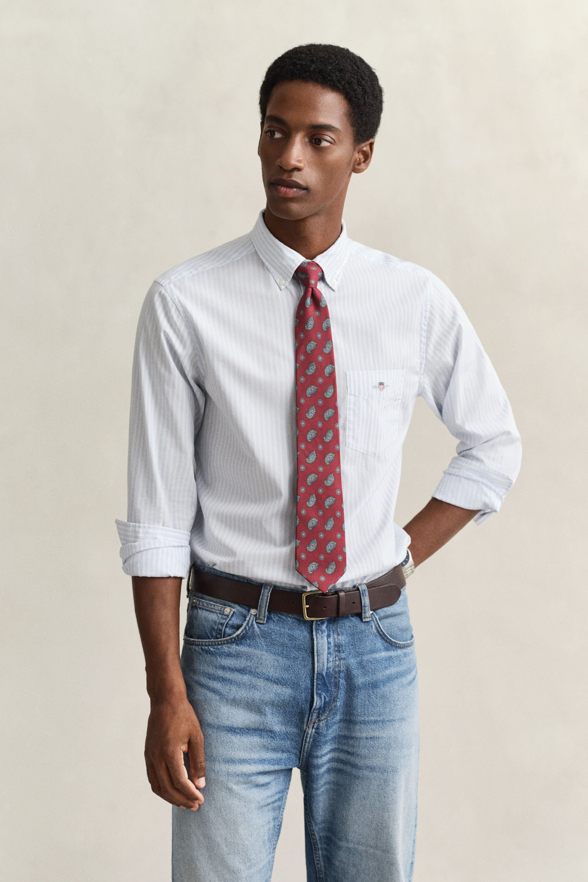 Camisa em popelina às riscas Classic