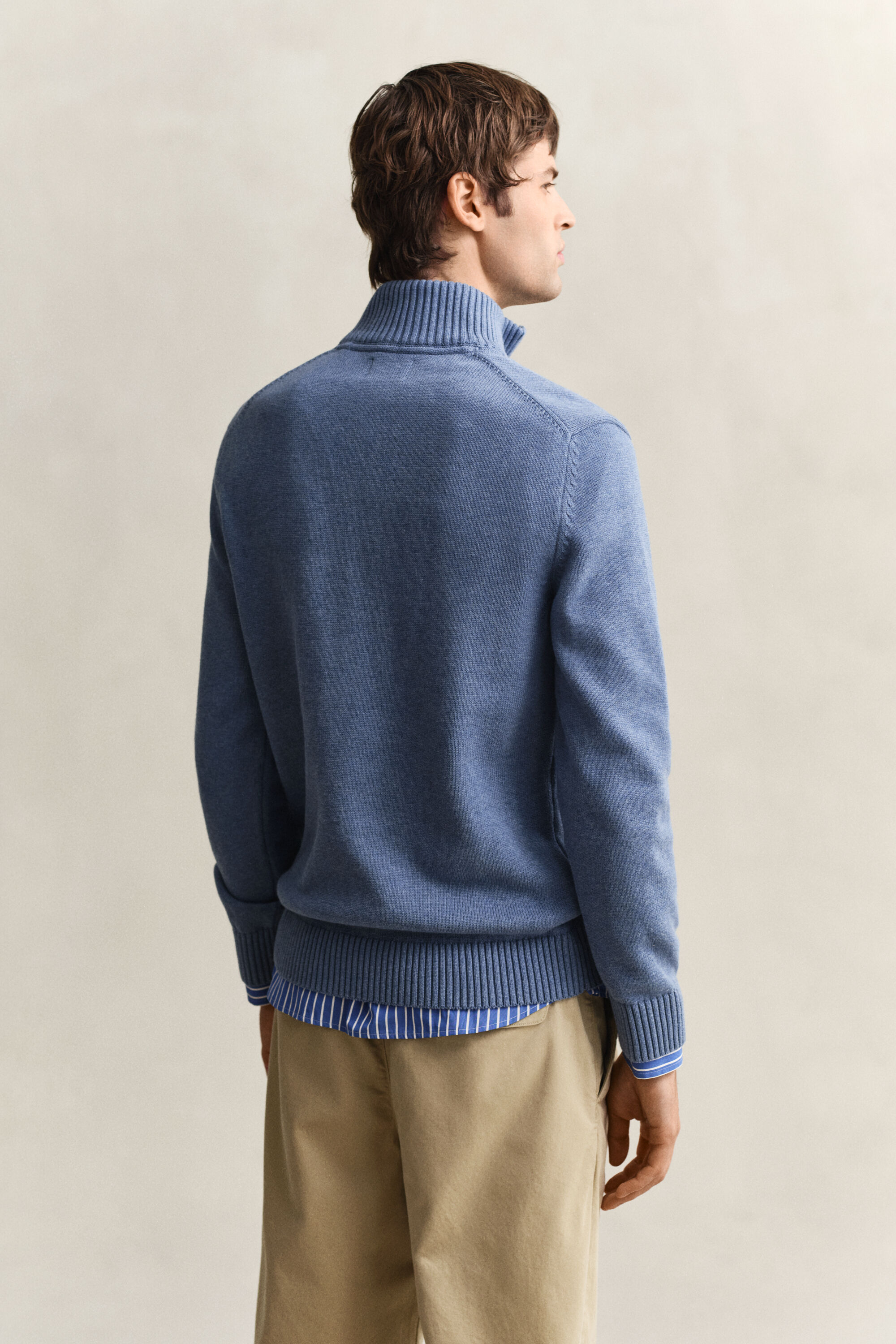 Camisola de malha em algodão com meio fecho Casual