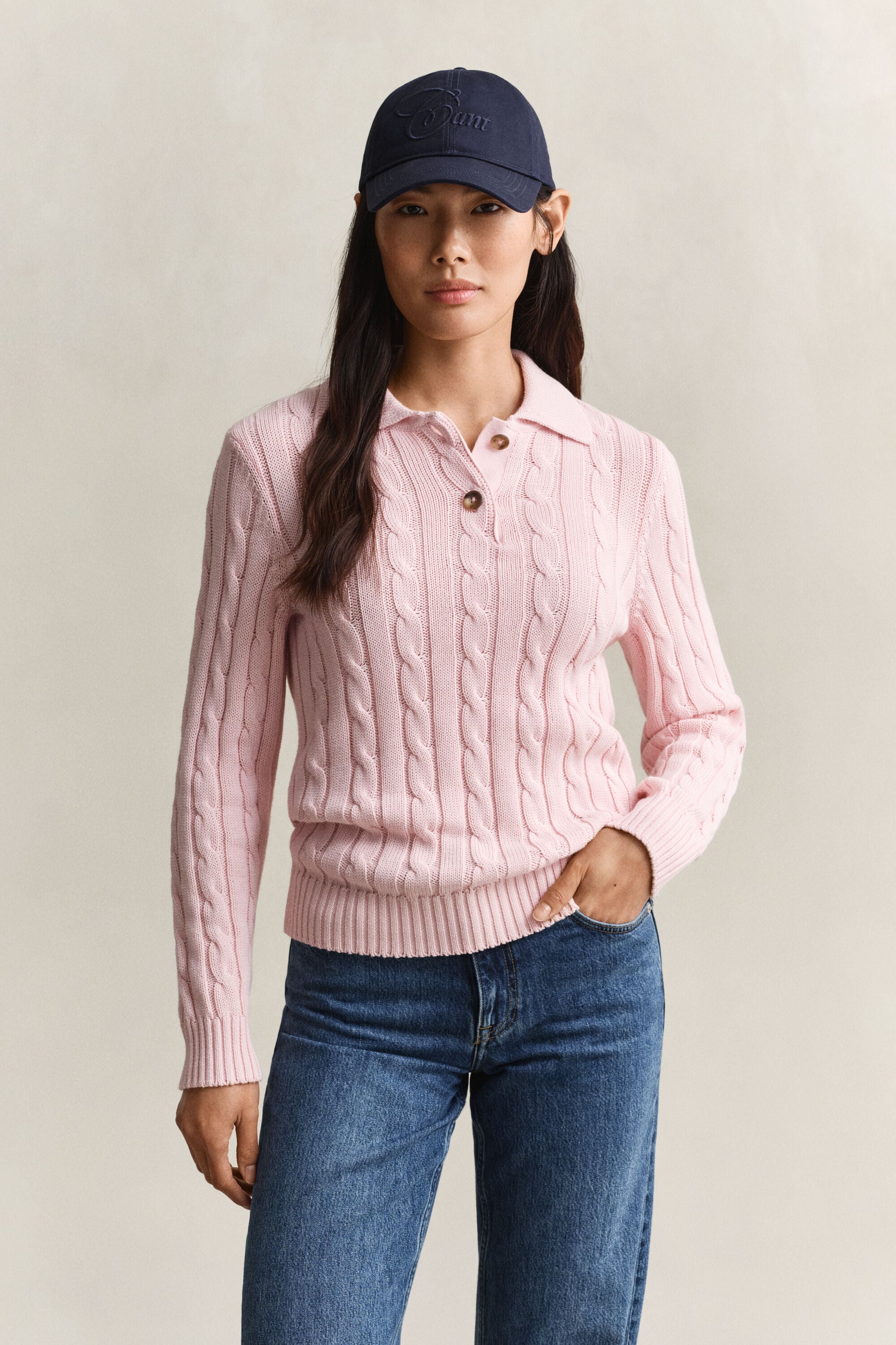 Camisola em malha entrançada de algodão