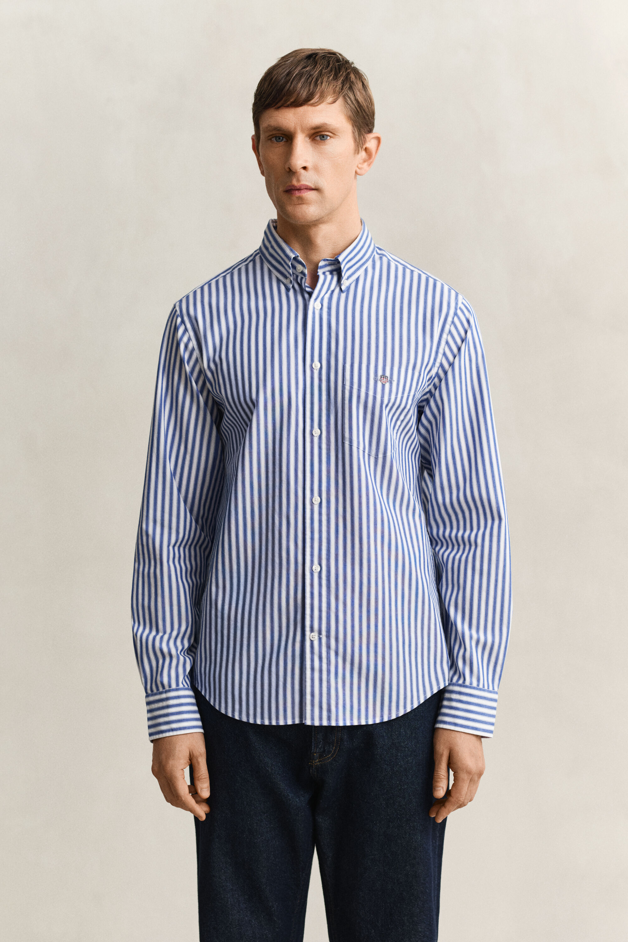 Camisa em popelina às riscas Classic