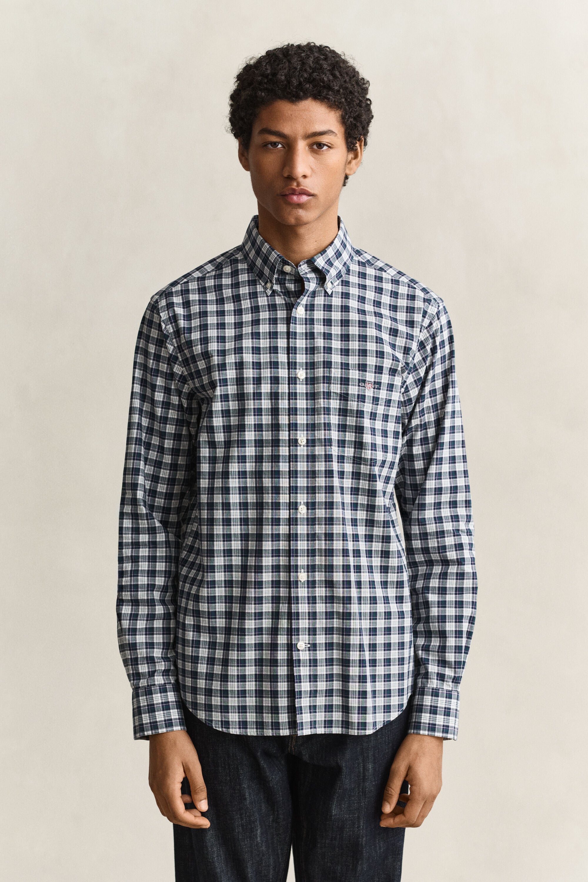 Camisa de popelina com padrão de xadrez
