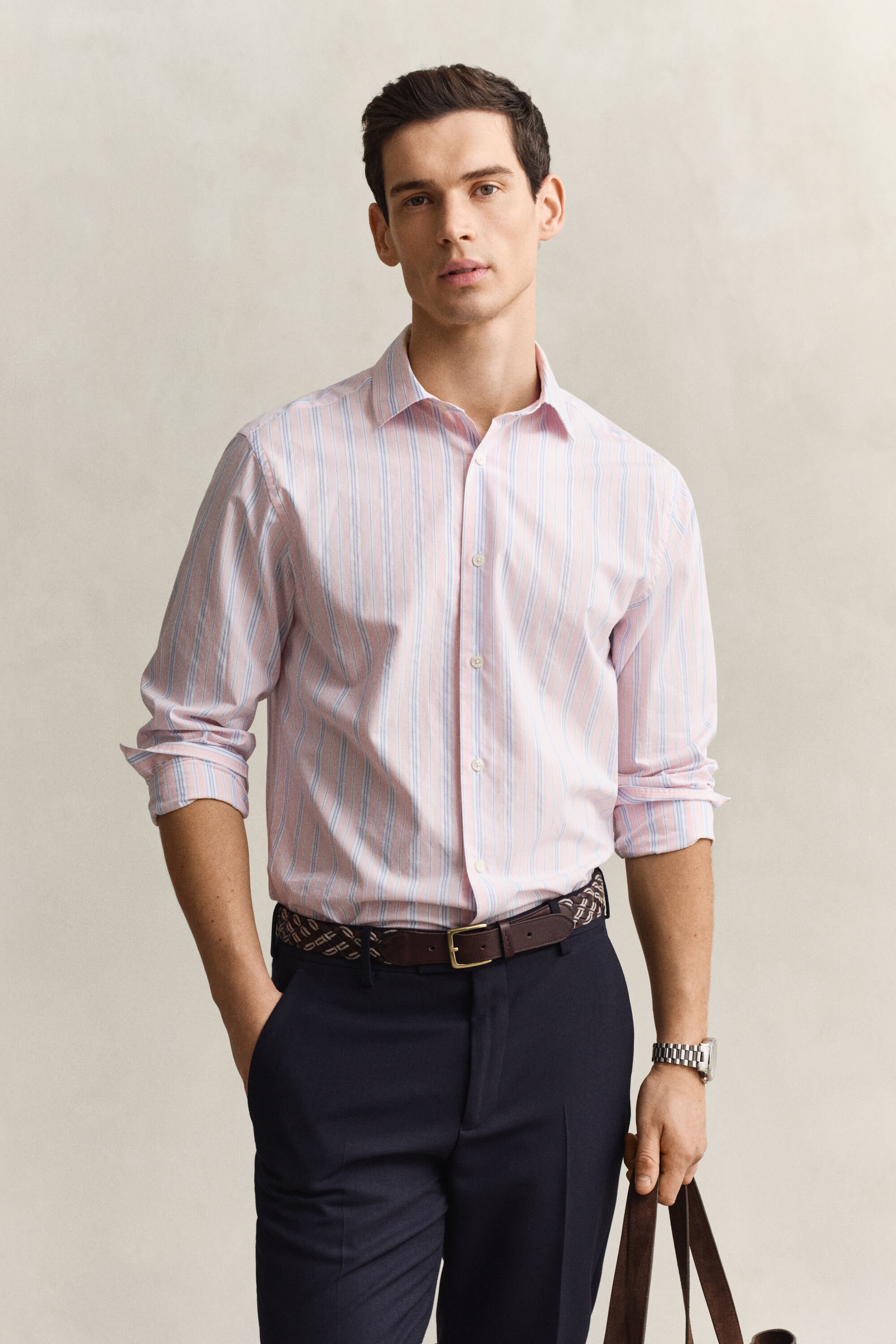 Camisa às riscas Dobby regular fit
