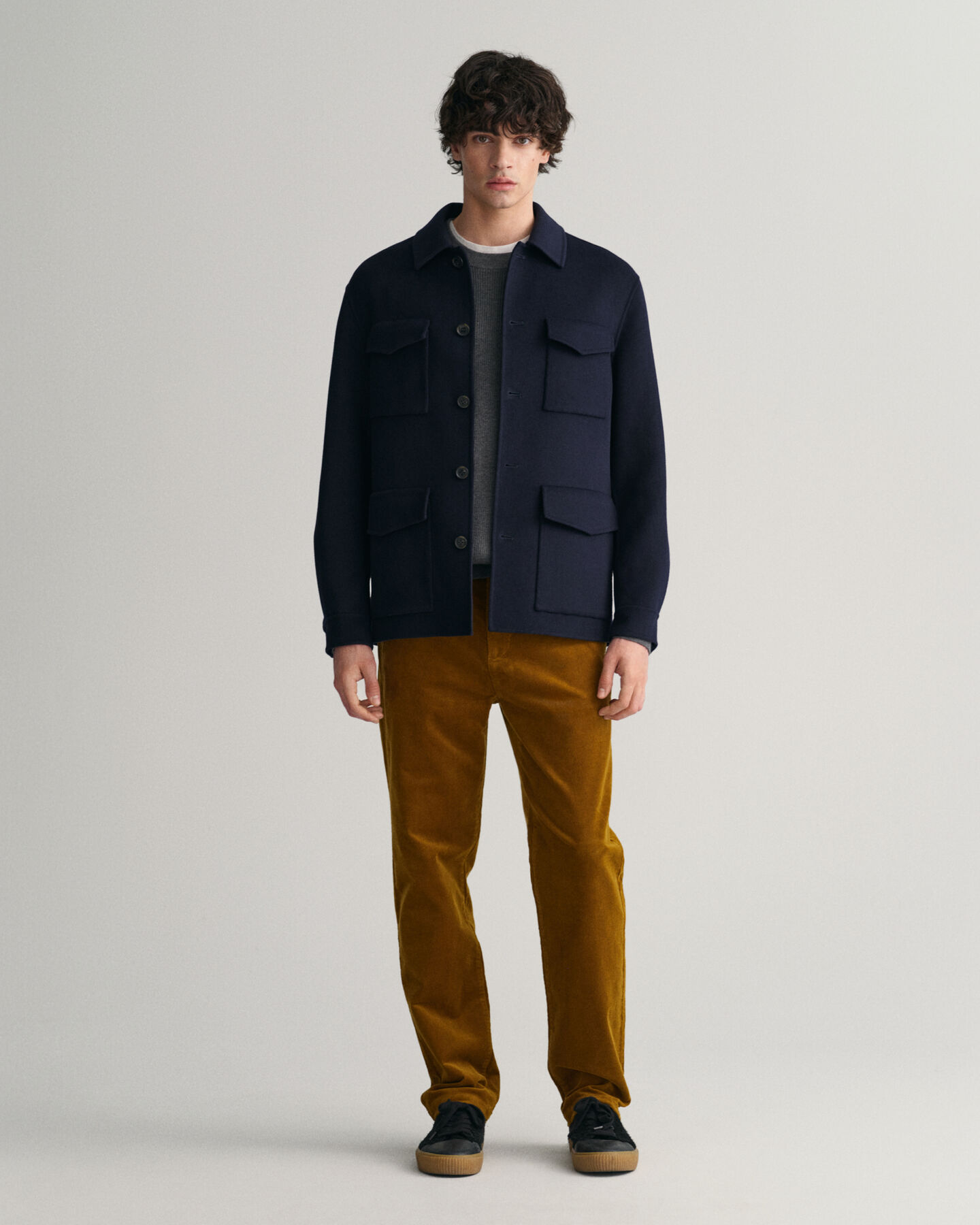 Pulover de malha canelada com decote redondo em l&atilde; e algod&atilde;o