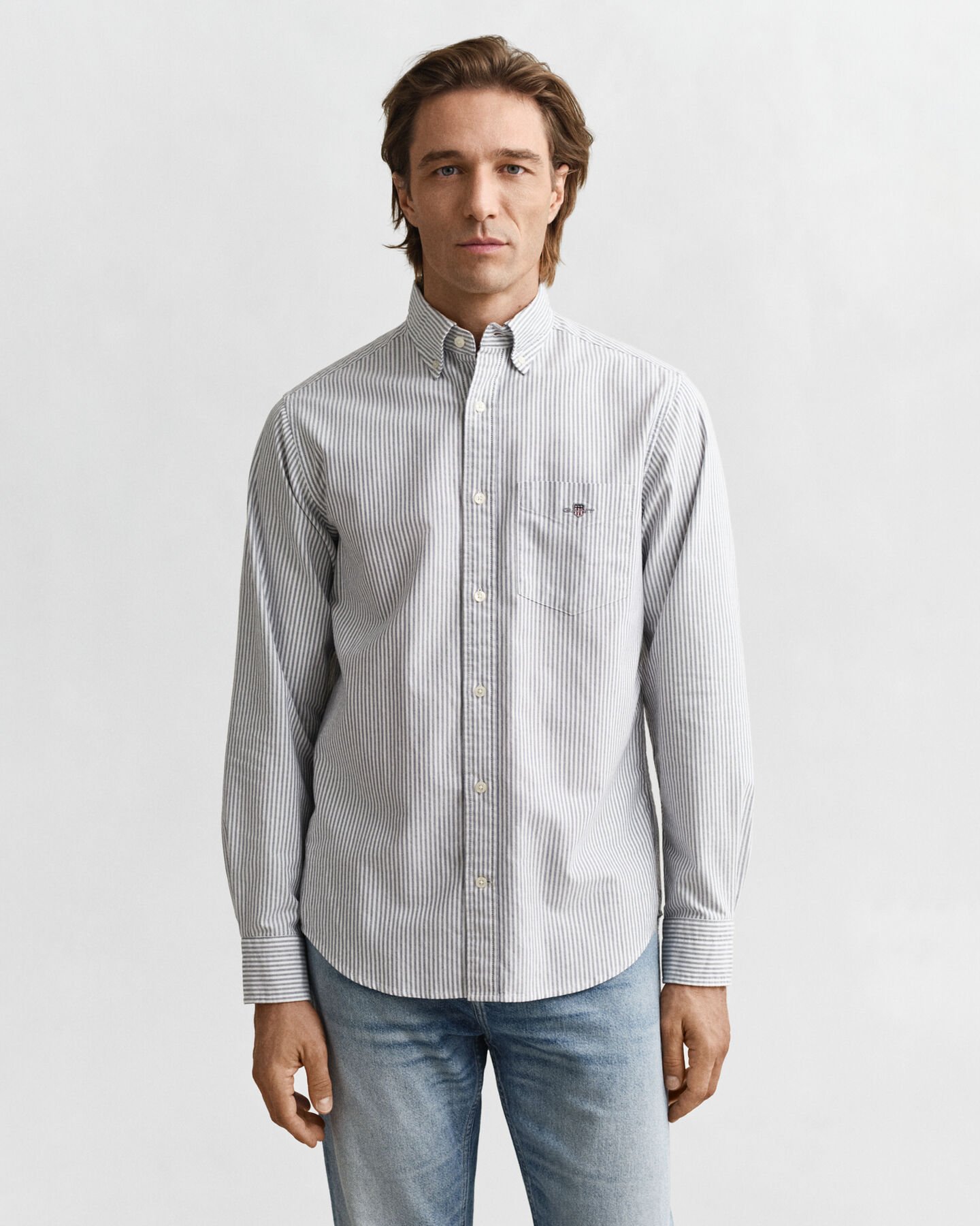 Camisa Oxford clássica com riscas finas regular fit