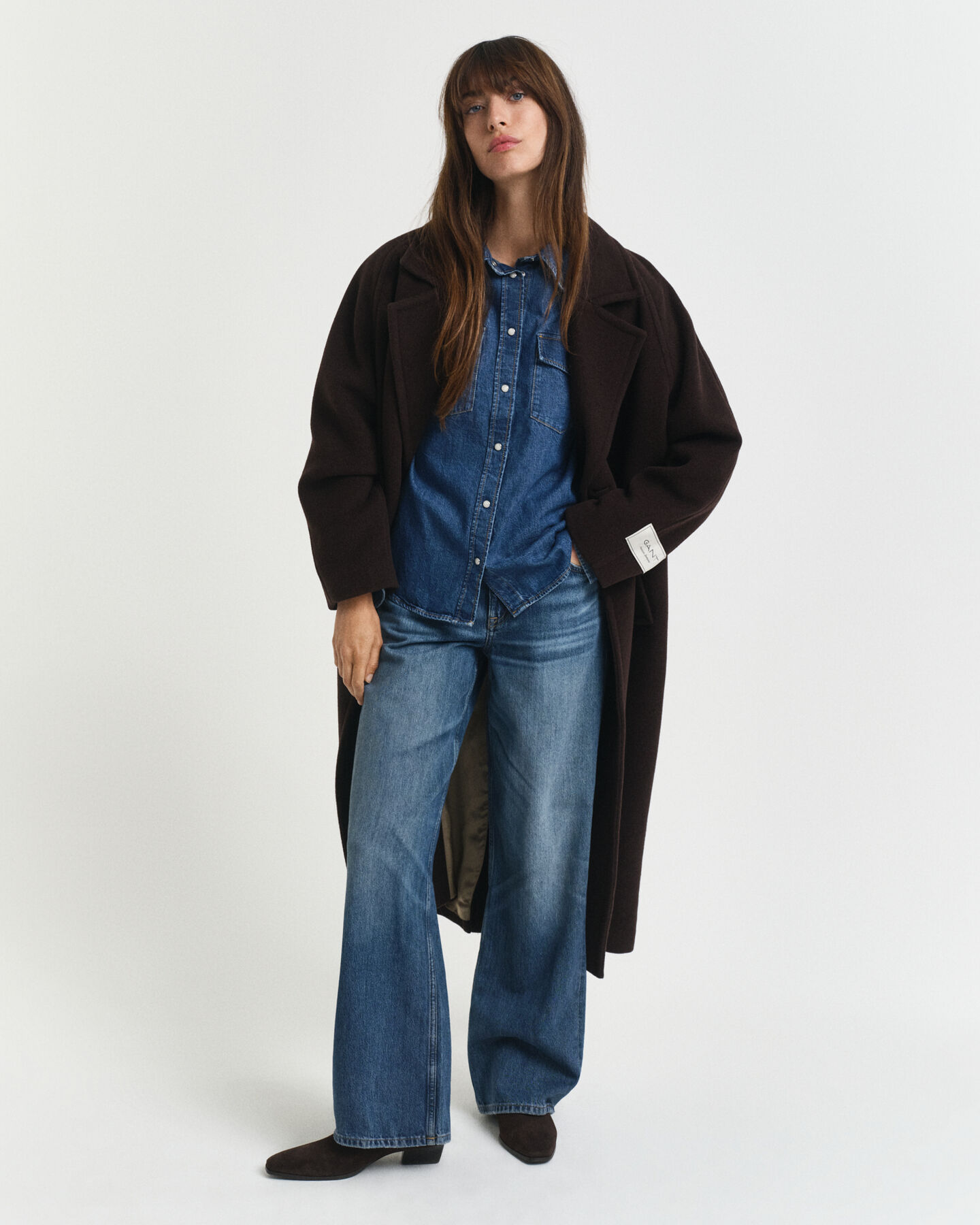 Camisa de ganga com mangas volumosas regular fit