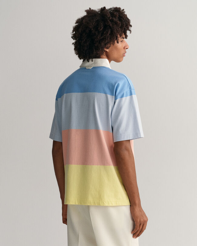 Rugger de manga curta &agrave;s riscas em bloco Retro