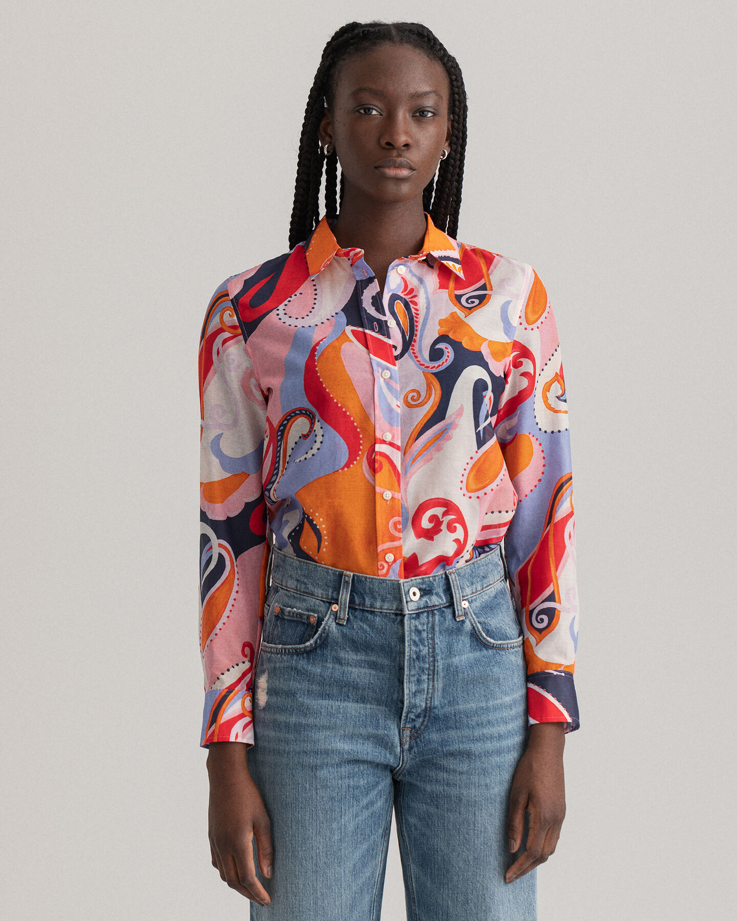 Camisa de seda de algod&atilde;o com padr&atilde;o paisley regular fit