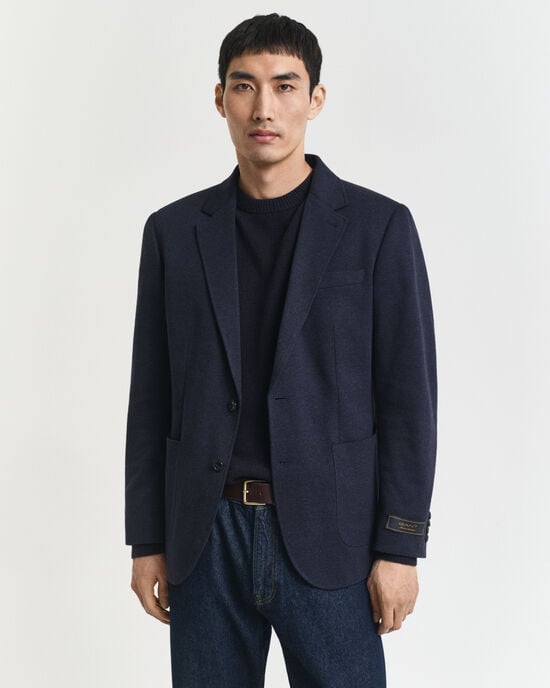 Blazer em jersey e algodão piqué com dois tons slim fit