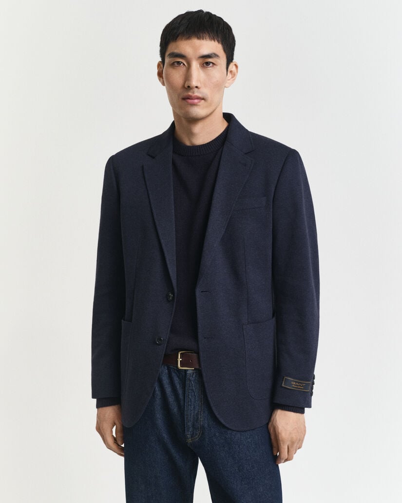 Blazer em jersey e algodão piqué com dois tons slim fit