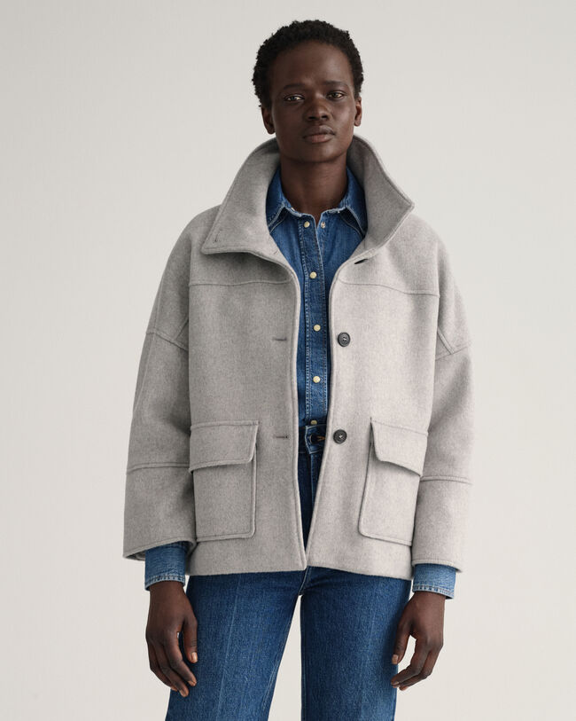 Casaco curto em mistura de lã