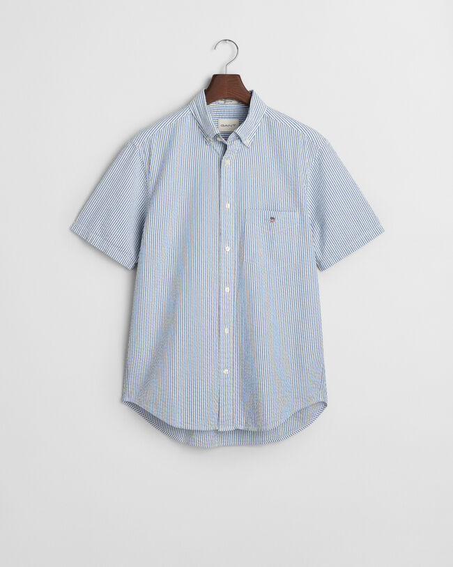 Camisa Seersucker de manga curta às riscas regular fit