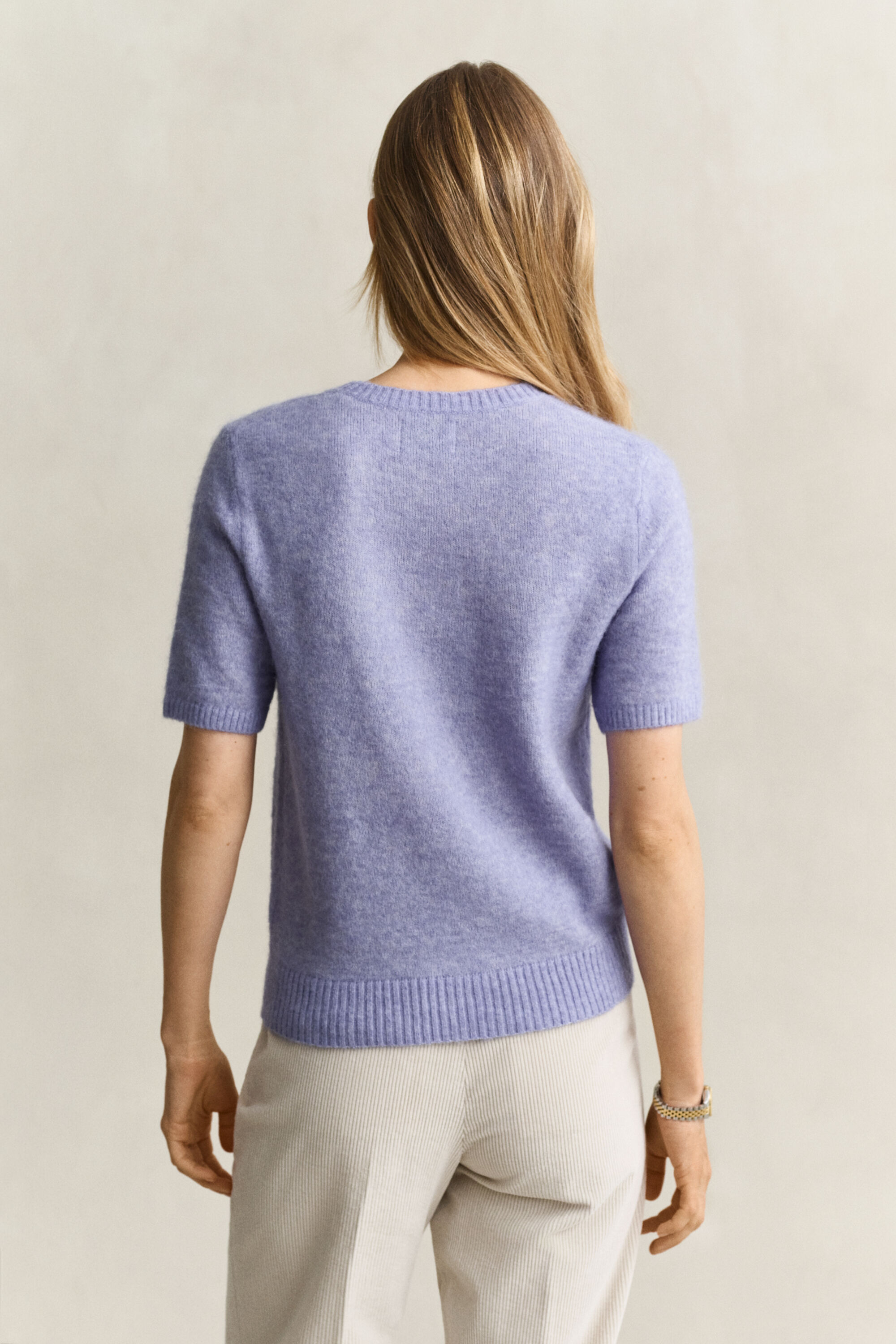 Camisola de malha com manga curta em mistura de lã de alpaca