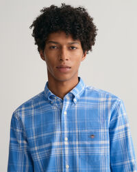 Camisa de linho e algodão com padrão de xadrez regular fit