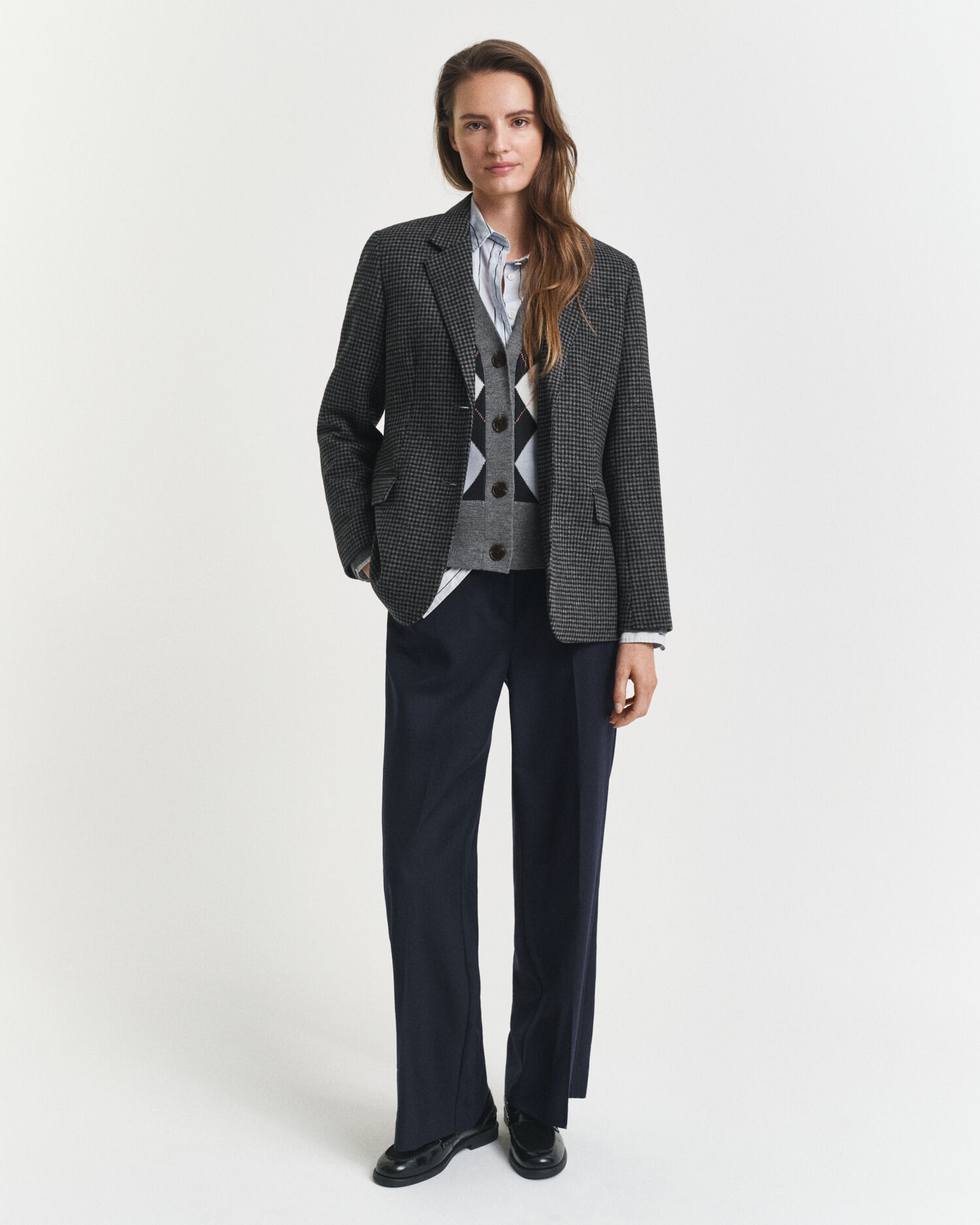 Blazer em lã com padrão Houndstooth regular fit
