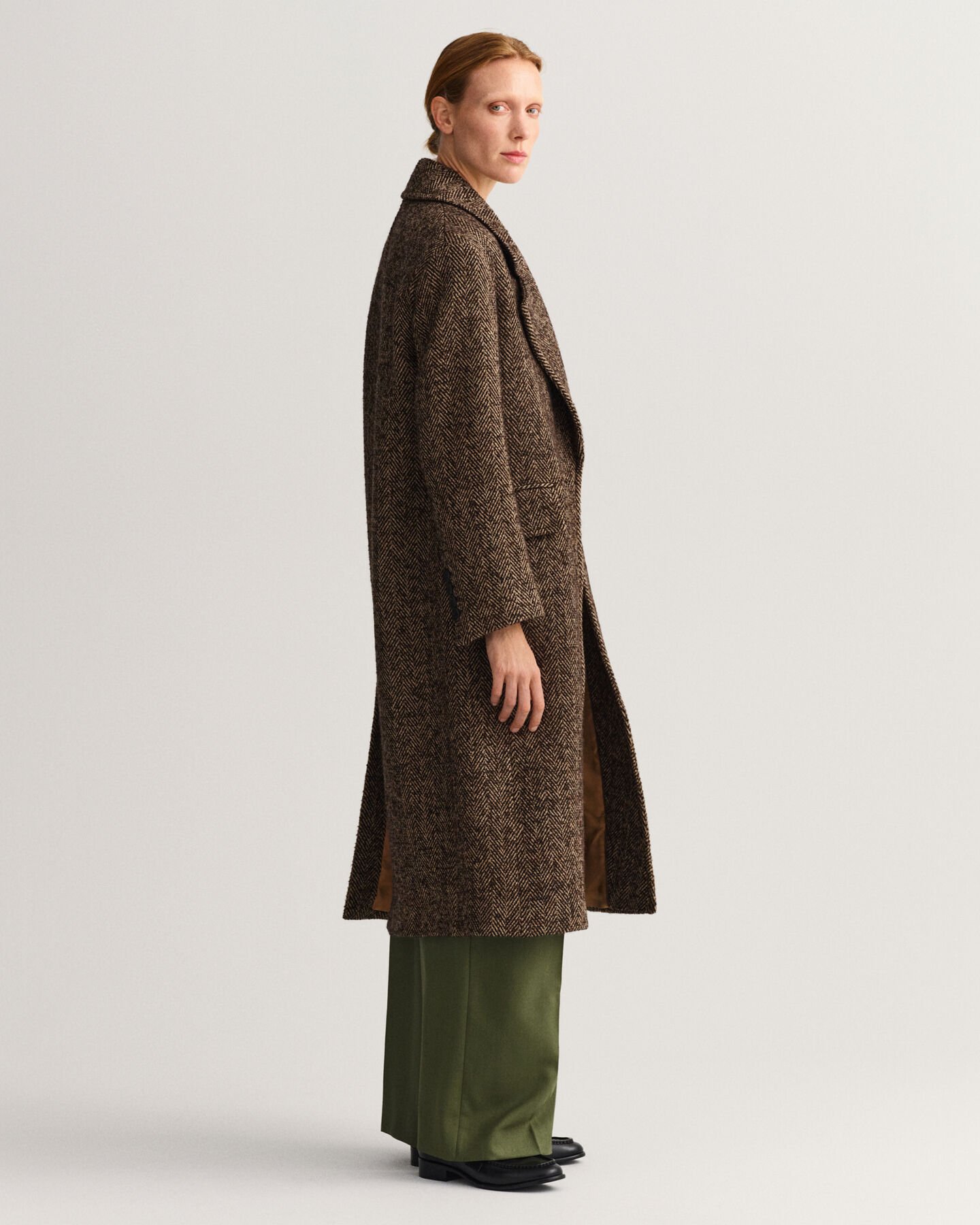 Sobretudo com padrão espinha de peixe