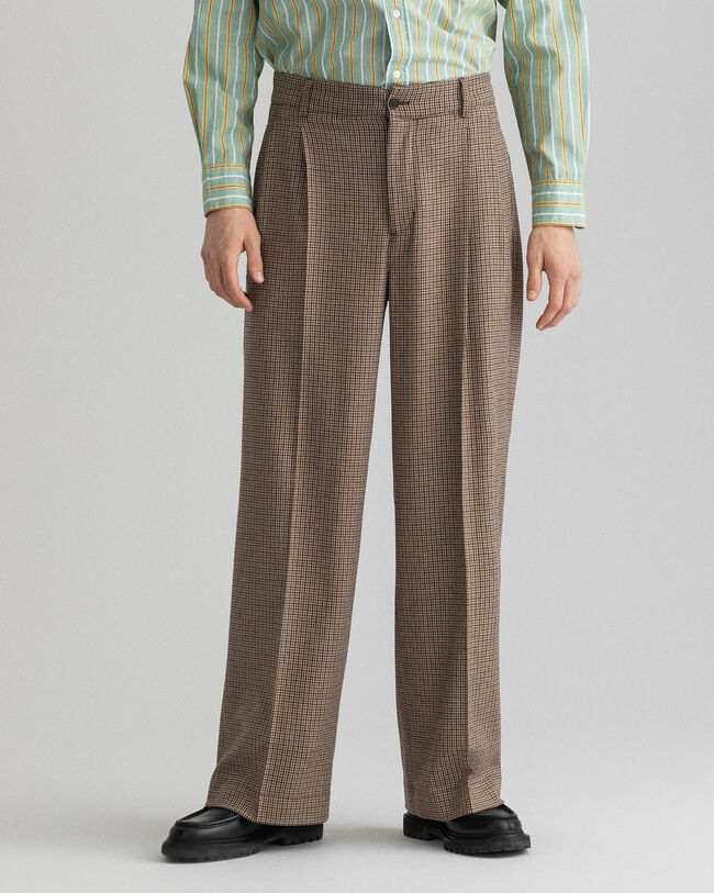 Calças de fato com padrão de xadrez e pregas