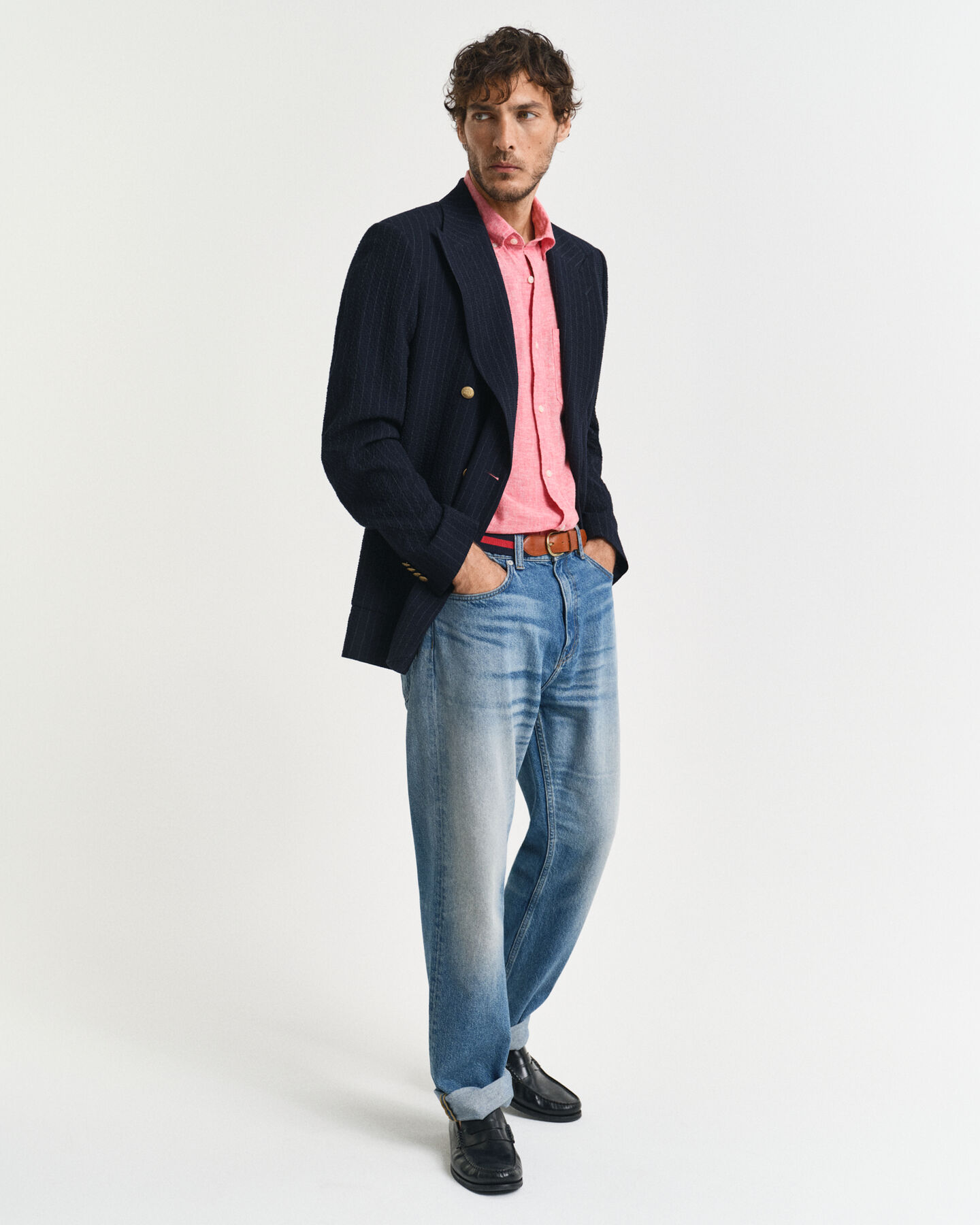 Camisa de manga curta em linho e algod&atilde;o regular fit