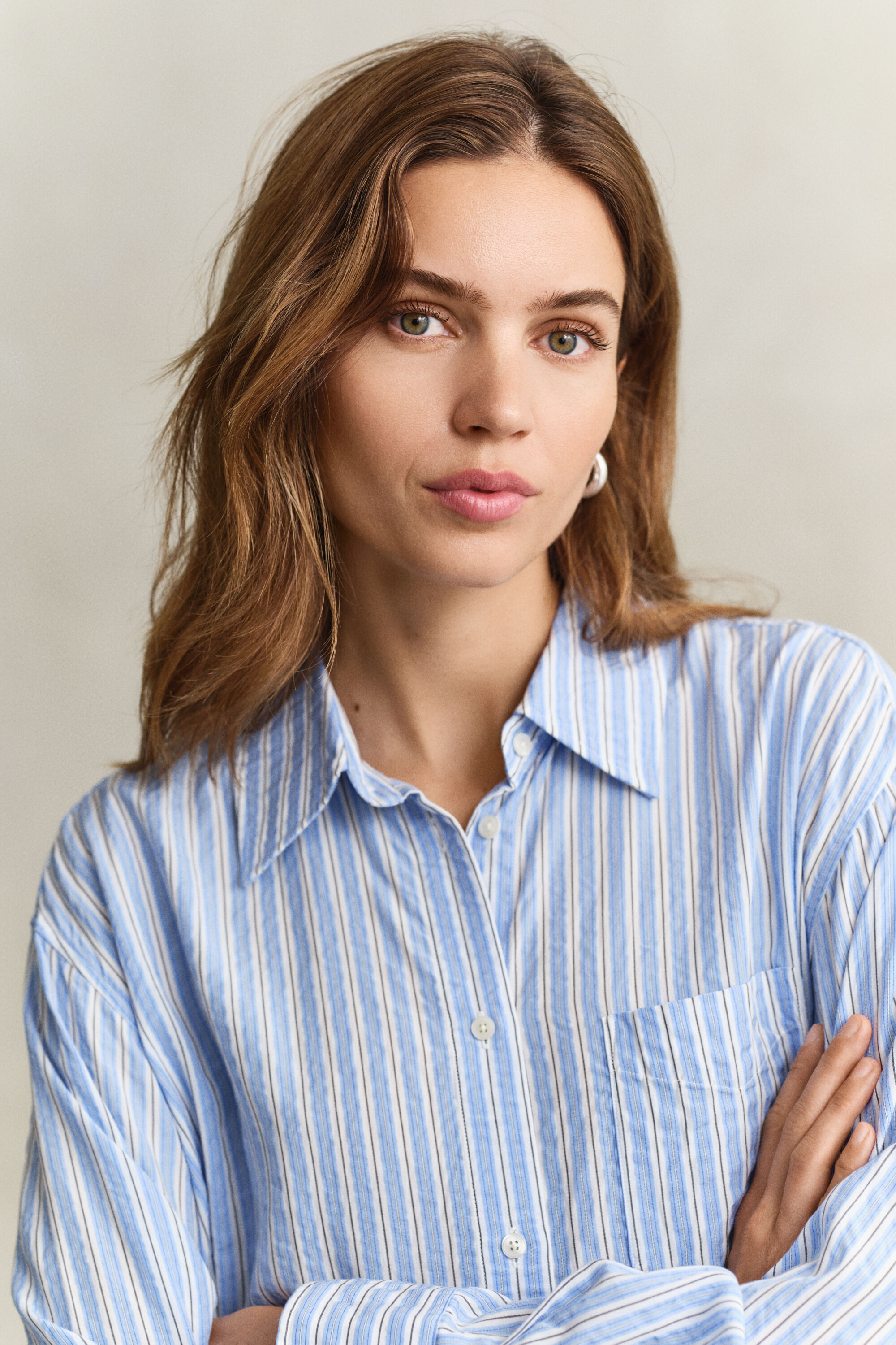 Vestido-camisa às riscas Seersucker