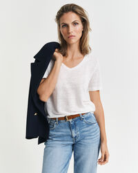 T-shirt em linho com decote em V