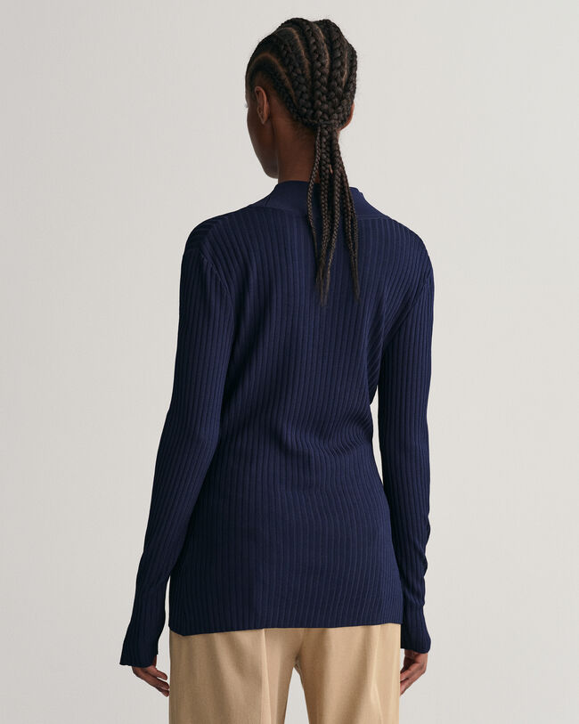 Top canelado de manga comprida com decote em V