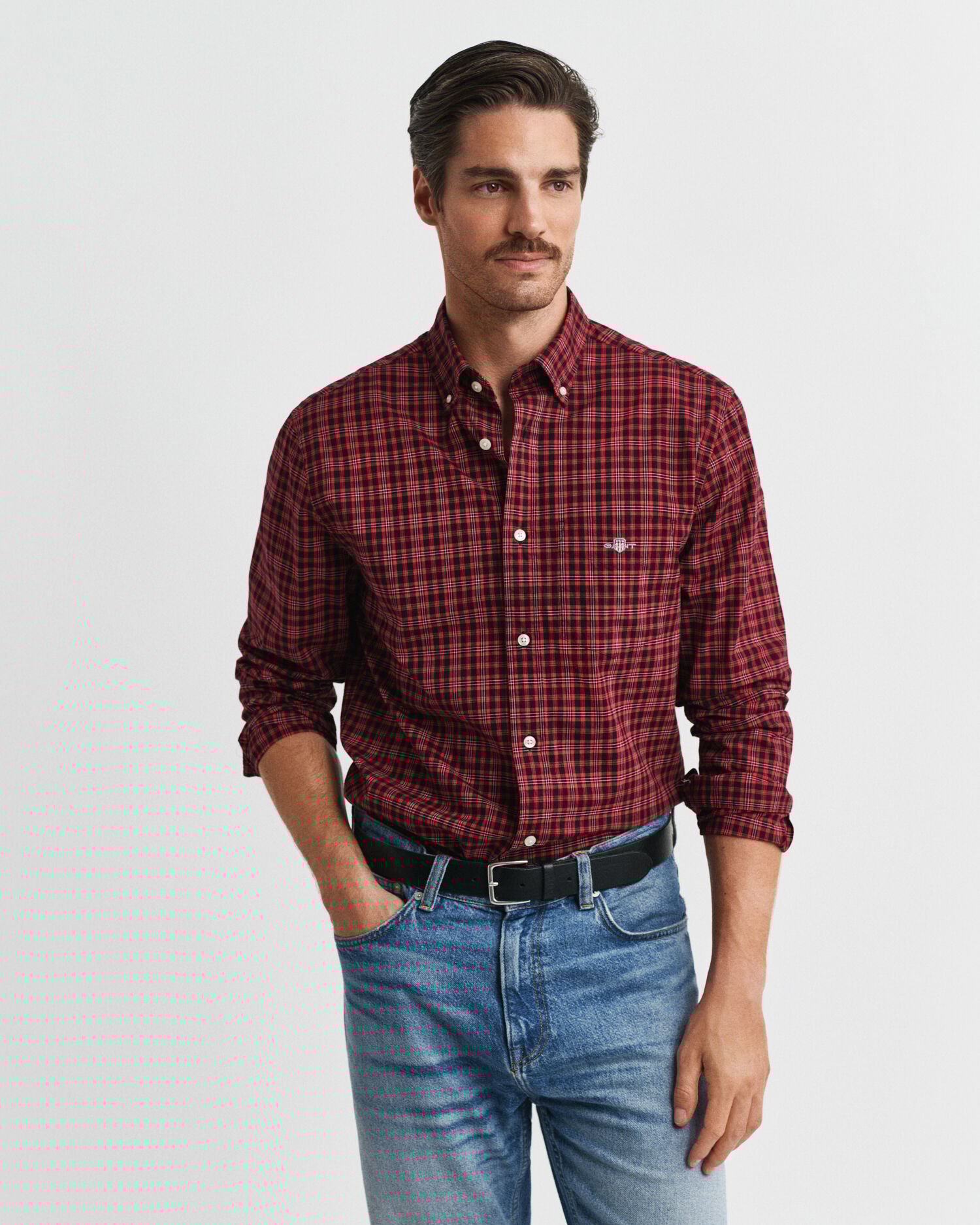 Camisa em popelina com padrão de xadrez Classic regular fit