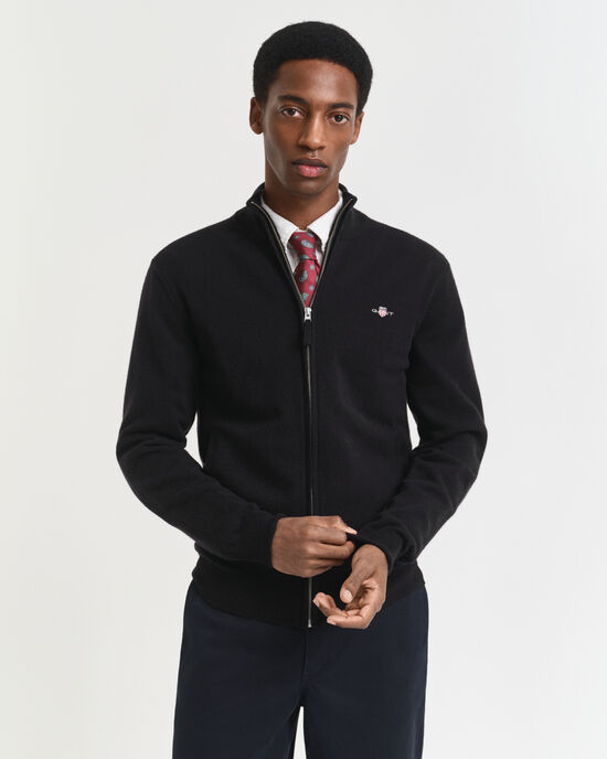 Casaco de malha com fecho em lã extrafina