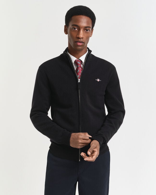 Casaco de malha com fecho em lã extrafina