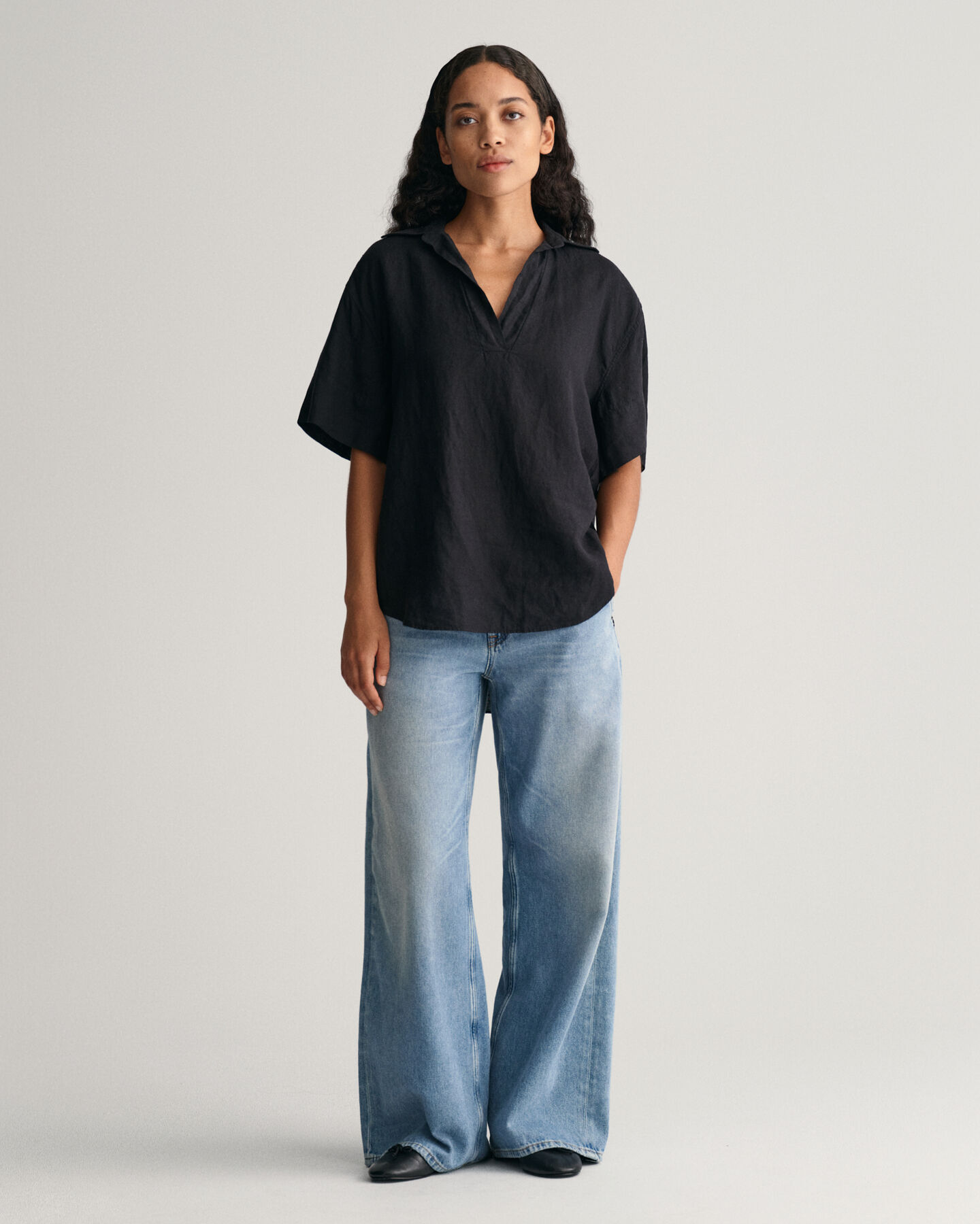 Camisa de manga curta em linho Popover relaxed fit