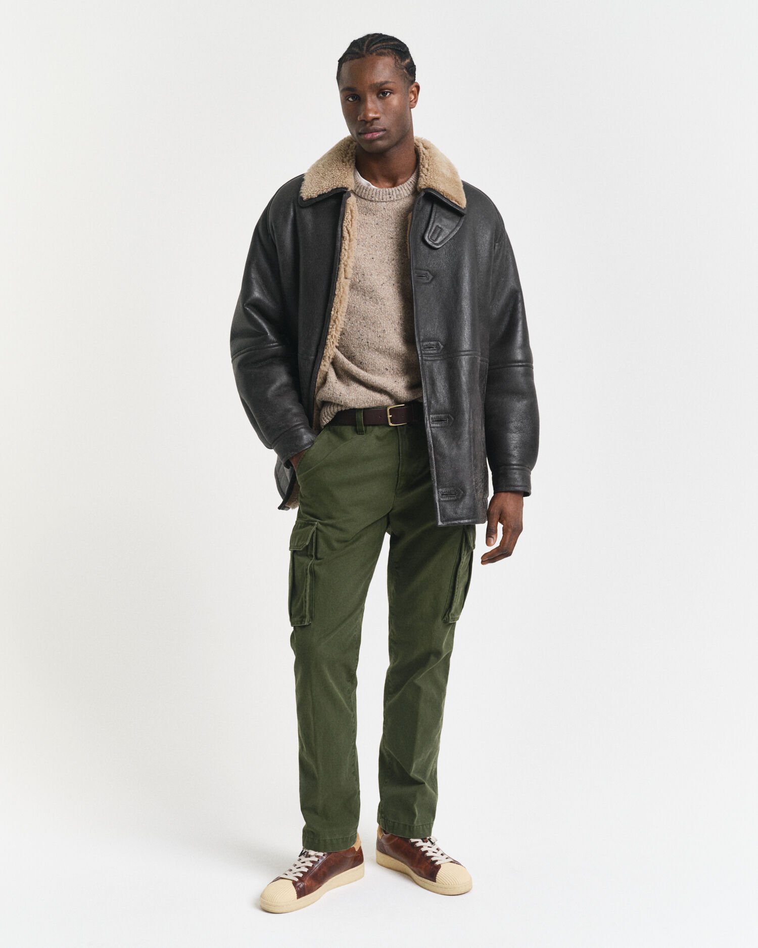 Calças cargo em sarja de algodão regular fit