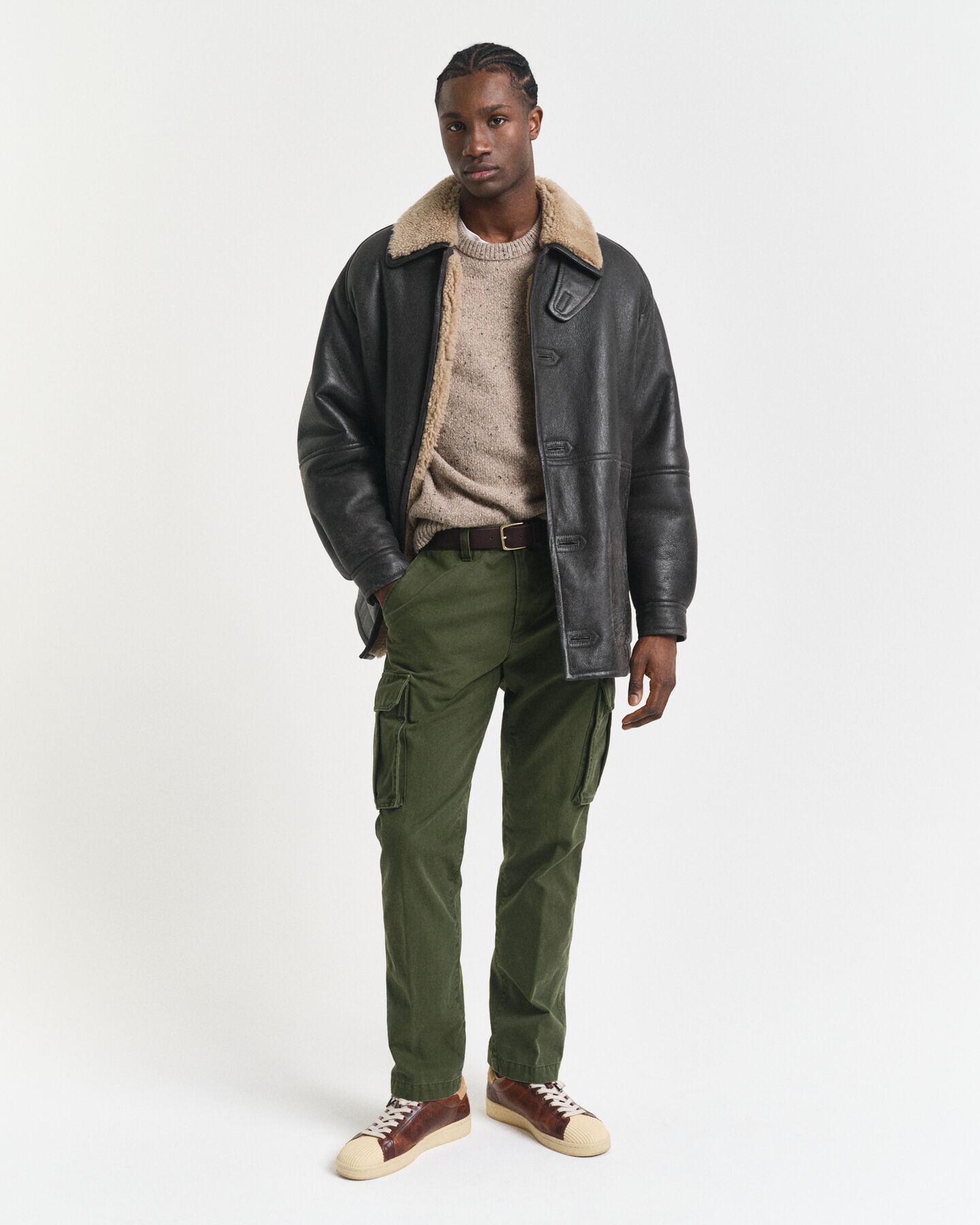 Calças cargo em sarja de algodão regular fit