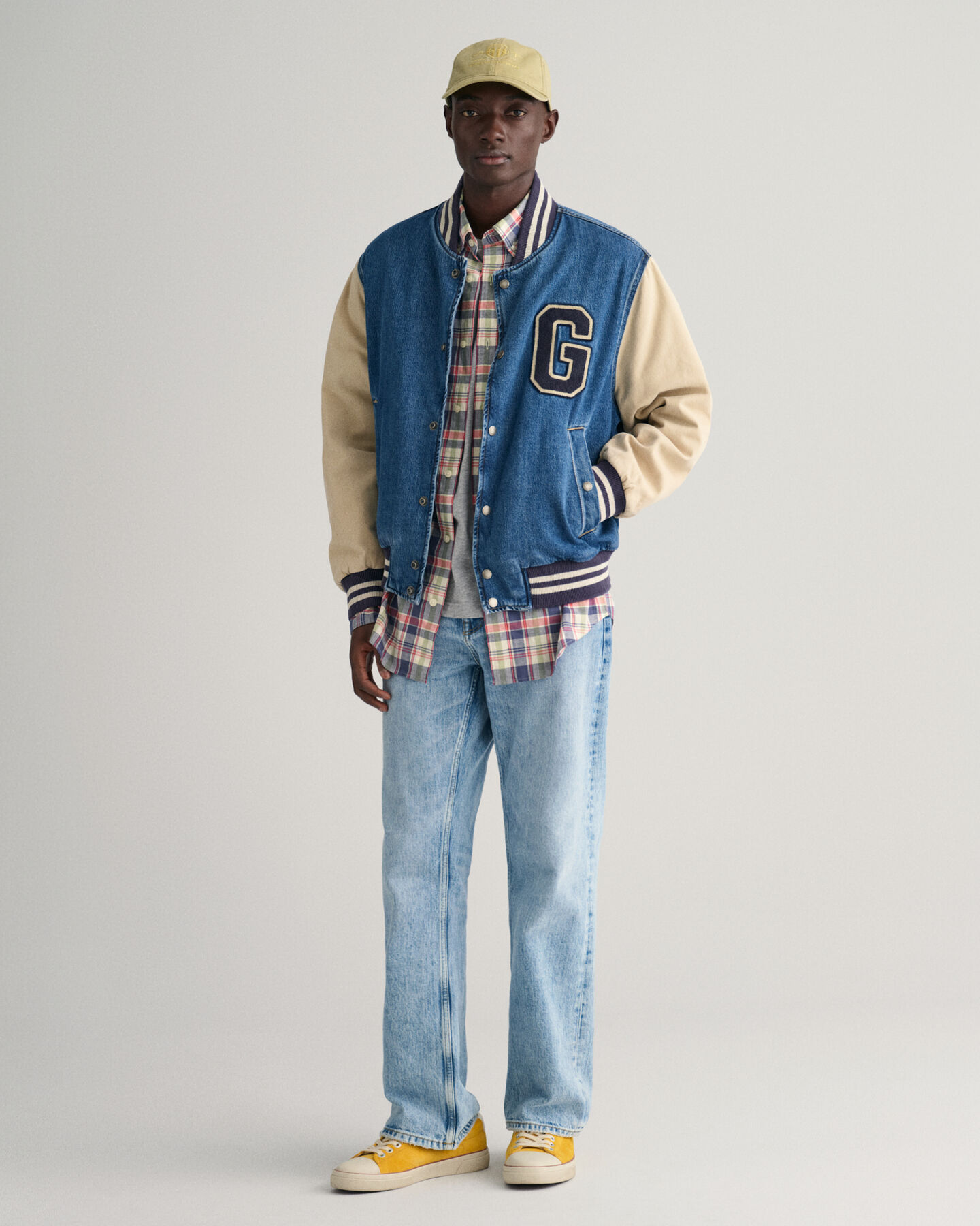 Camisa de linho e algod&atilde;o com padr&atilde;o de xadrez regular fit