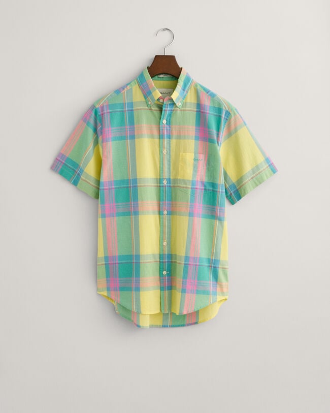 Camisa de linho colorida com manga curta Madras regular fit