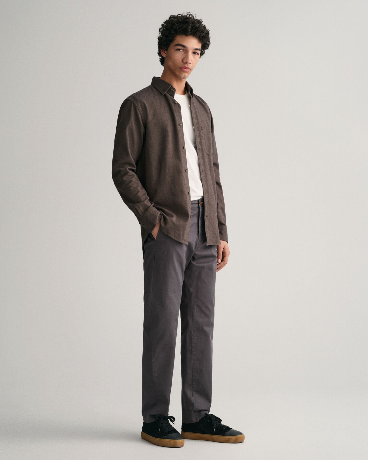 Camisa de flanela com padrão espinha de peixe regular fit