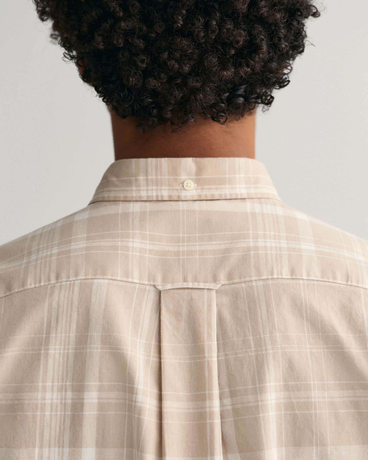 Camisa de linho e algodão com padrão de xadrez regular fit