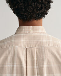 Camisa de linho e algodão com padrão de xadrez regular fit