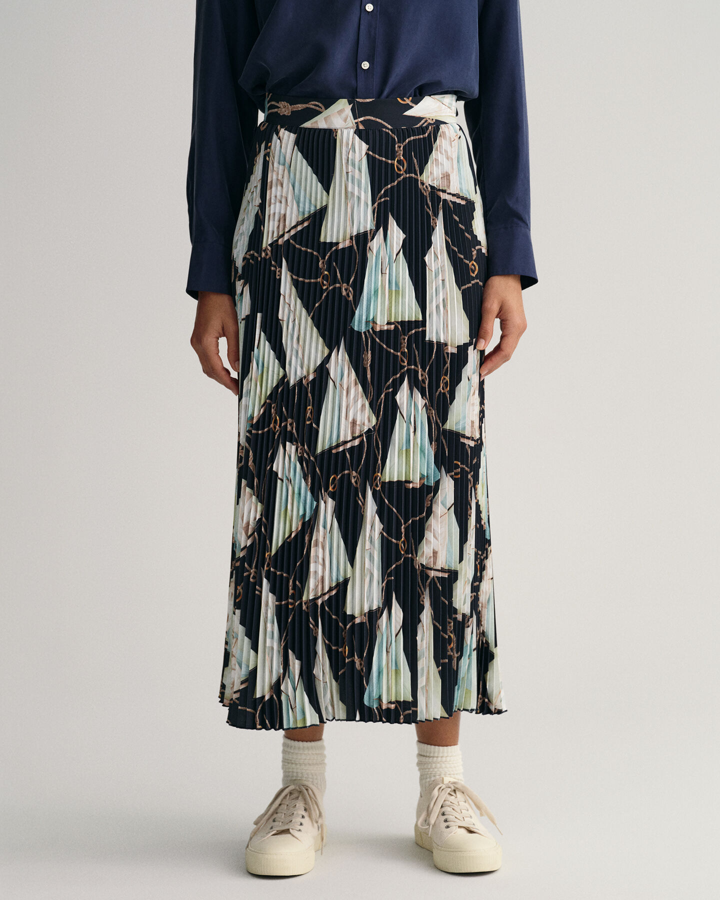 Saia com pregas com estampado Sailing