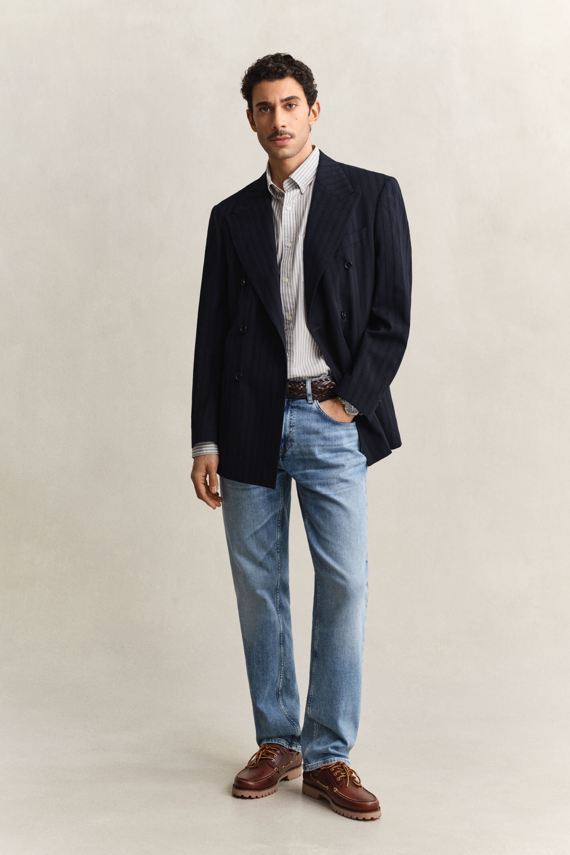 Camisa em popelina às riscas Classic