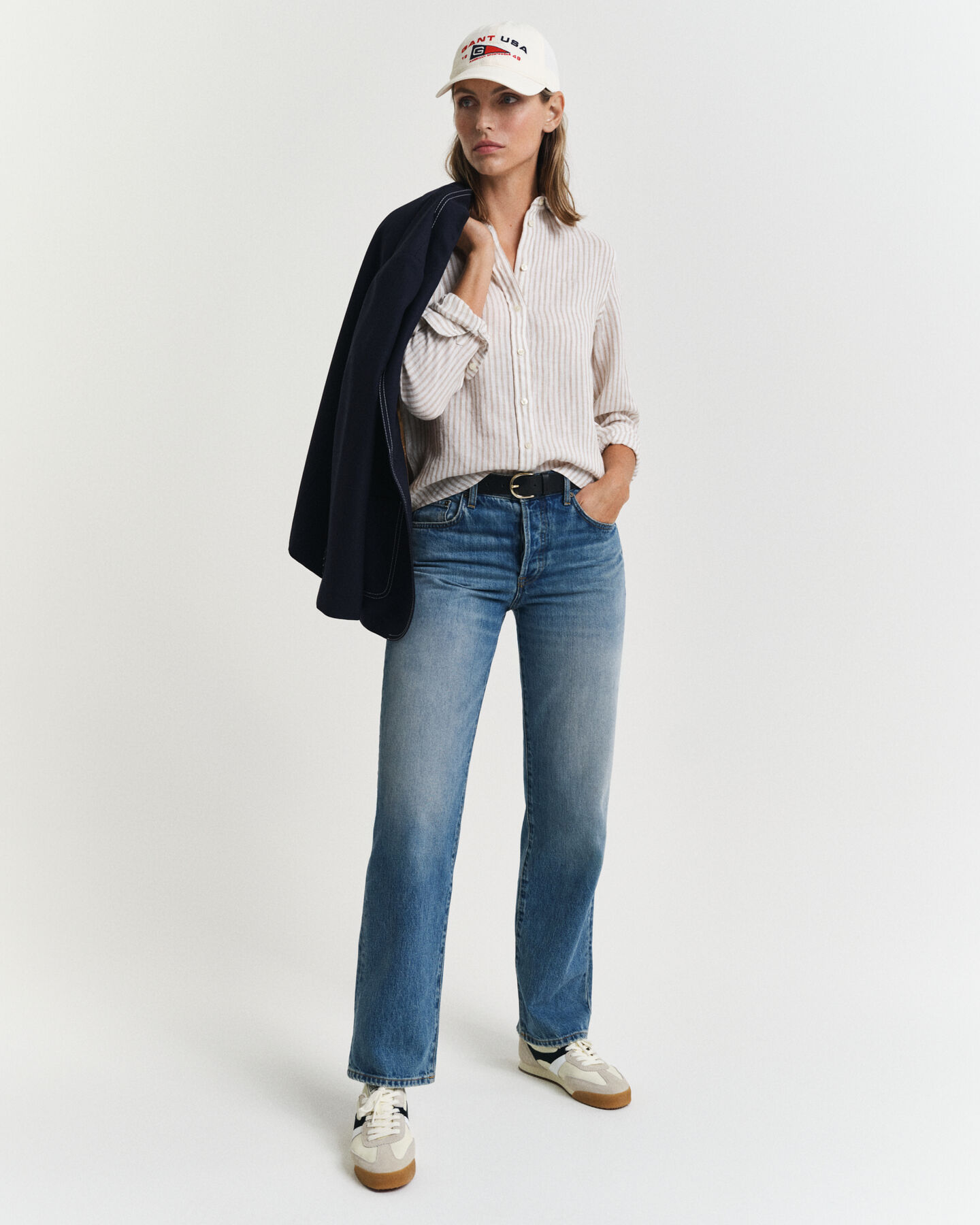 Camisa de linho às riscas regular fit