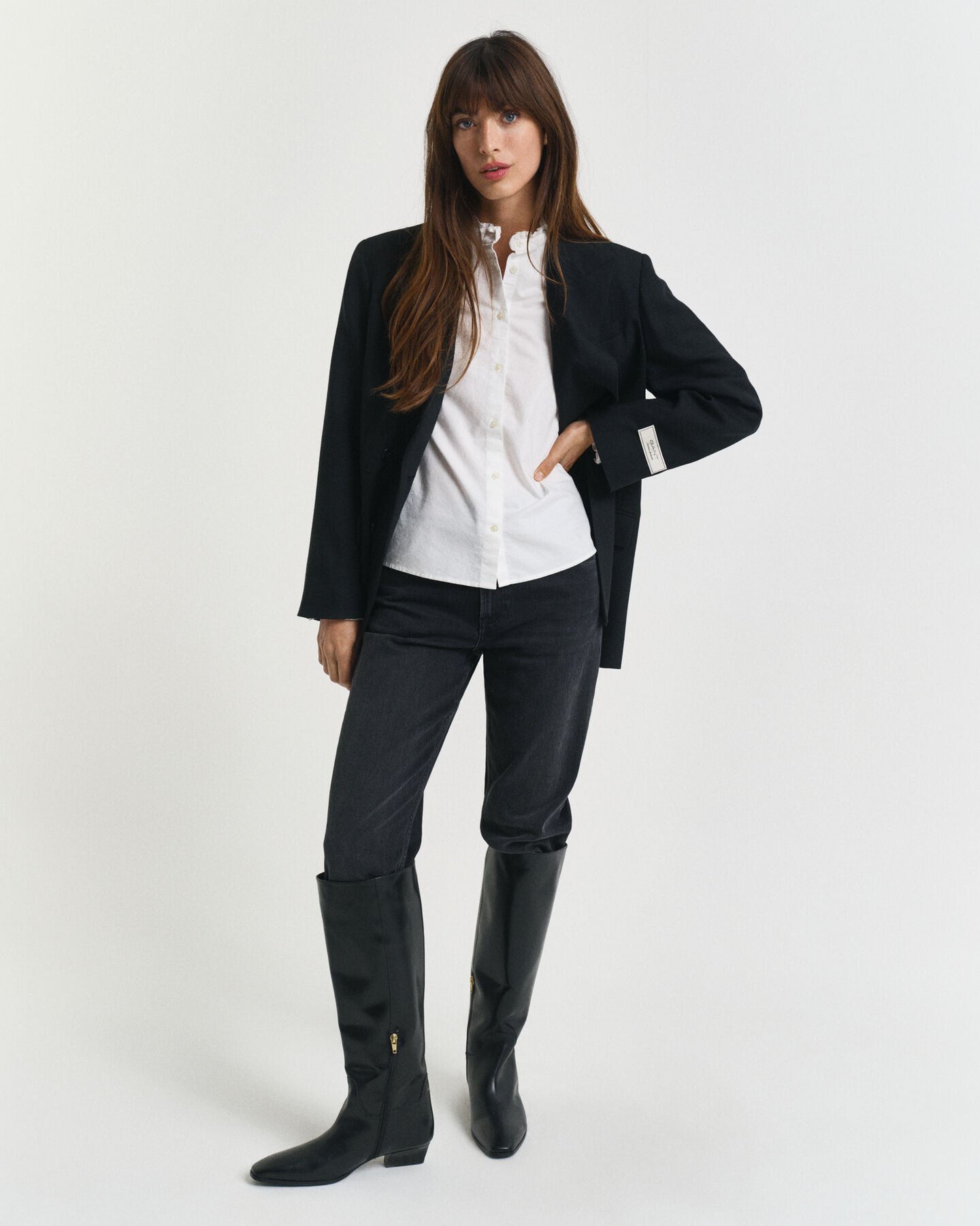 Blusa com folhos Oxford Classic