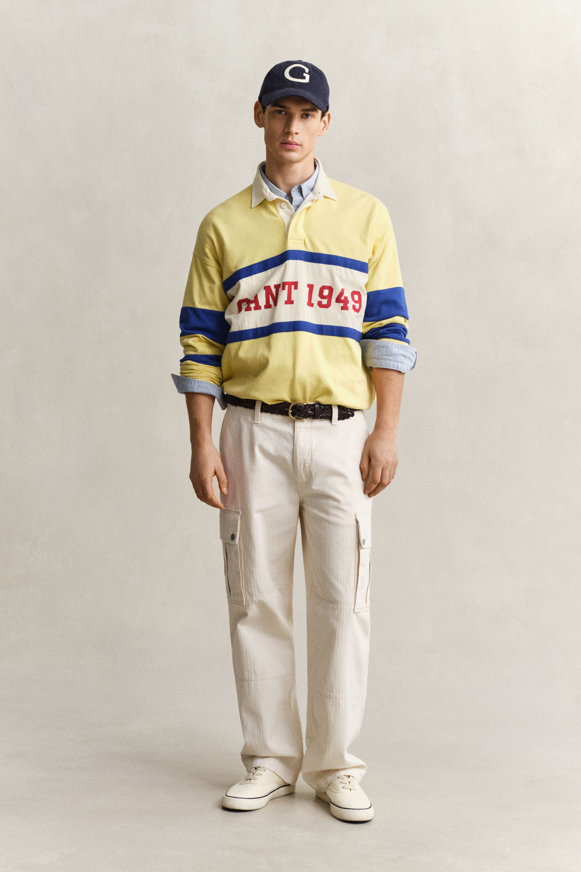 Calças cargo com padrão espinha de peixe