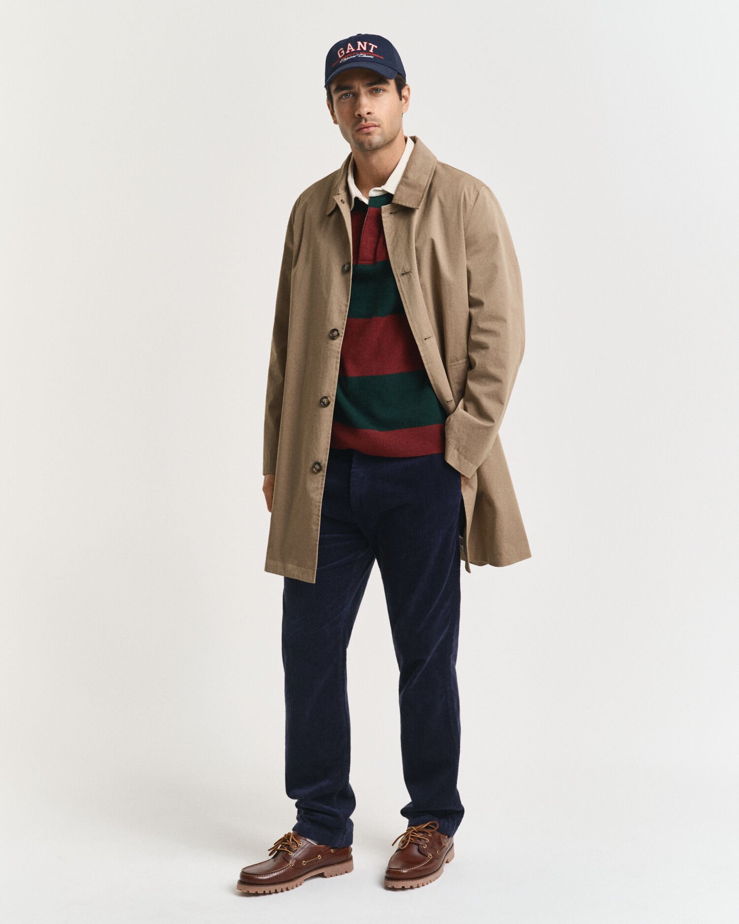 Camisola de malha tipo Rugger em lã extrafina às riscas