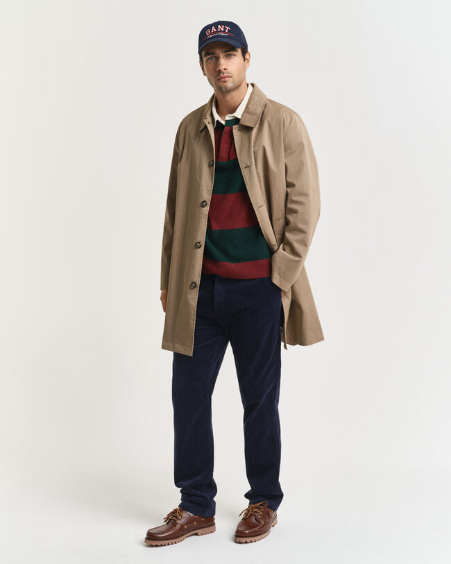 Camisola de malha tipo Rugger em lã extrafina às riscas