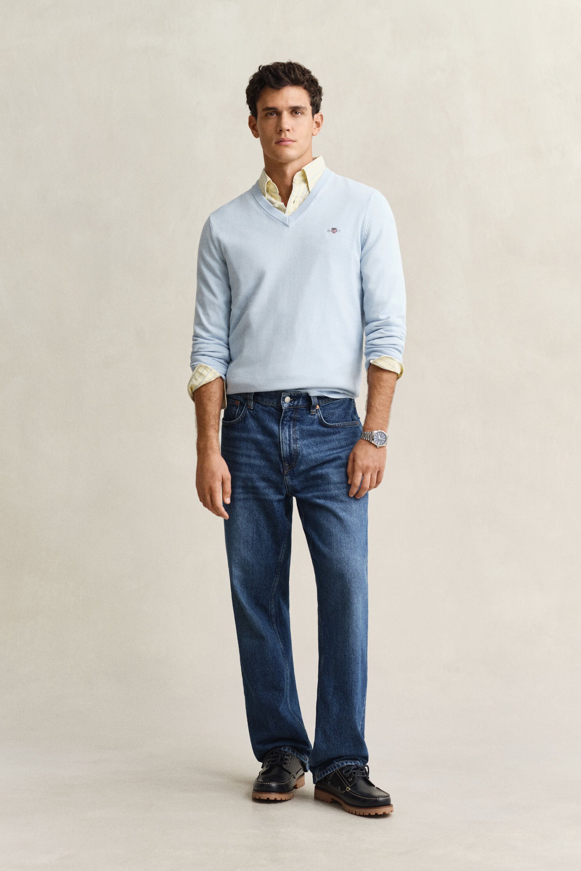 Pulover com decote em V em algodão clássico