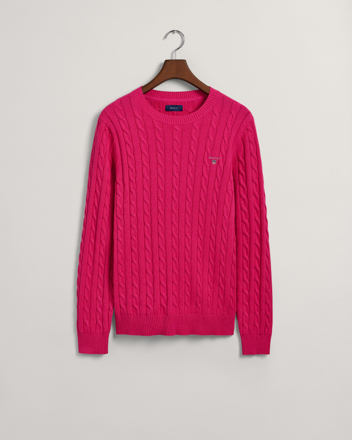 Pulover com decote redondo em malha entran&ccedil;ada de algod&atilde;o