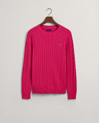 Pulover com decote redondo em malha entran&ccedil;ada de algod&atilde;o