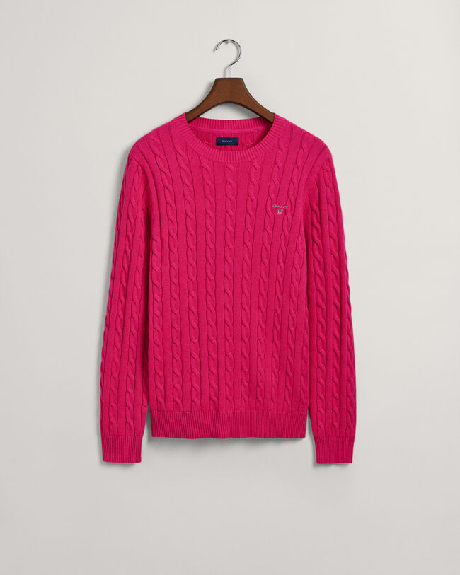 Pulover com decote redondo em malha entran&ccedil;ada de algod&atilde;o