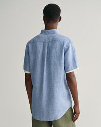 Camisa de linho com manga curta Houndstooth regular fit