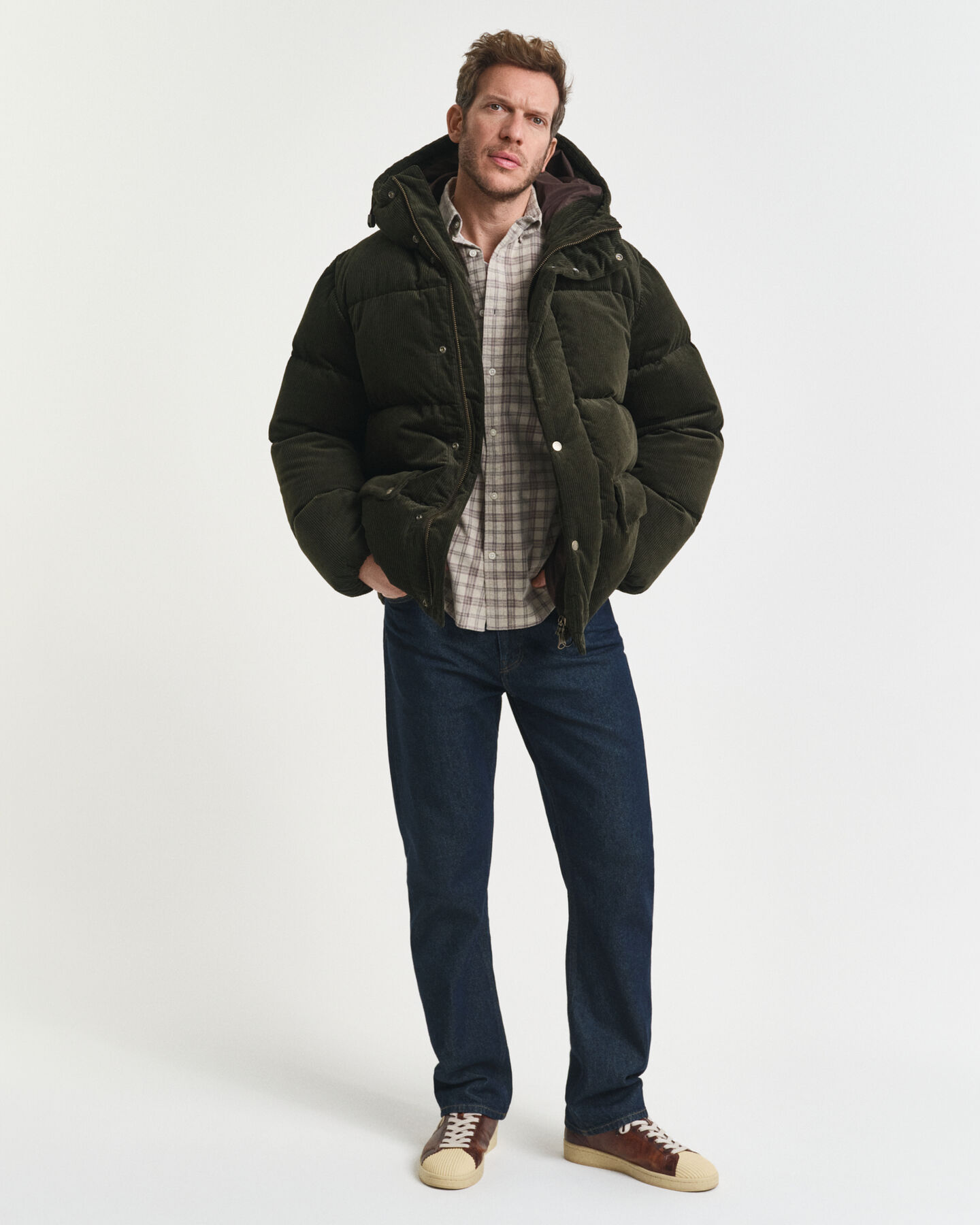 Camisa de bombazina com padrão axadrezado regular fit