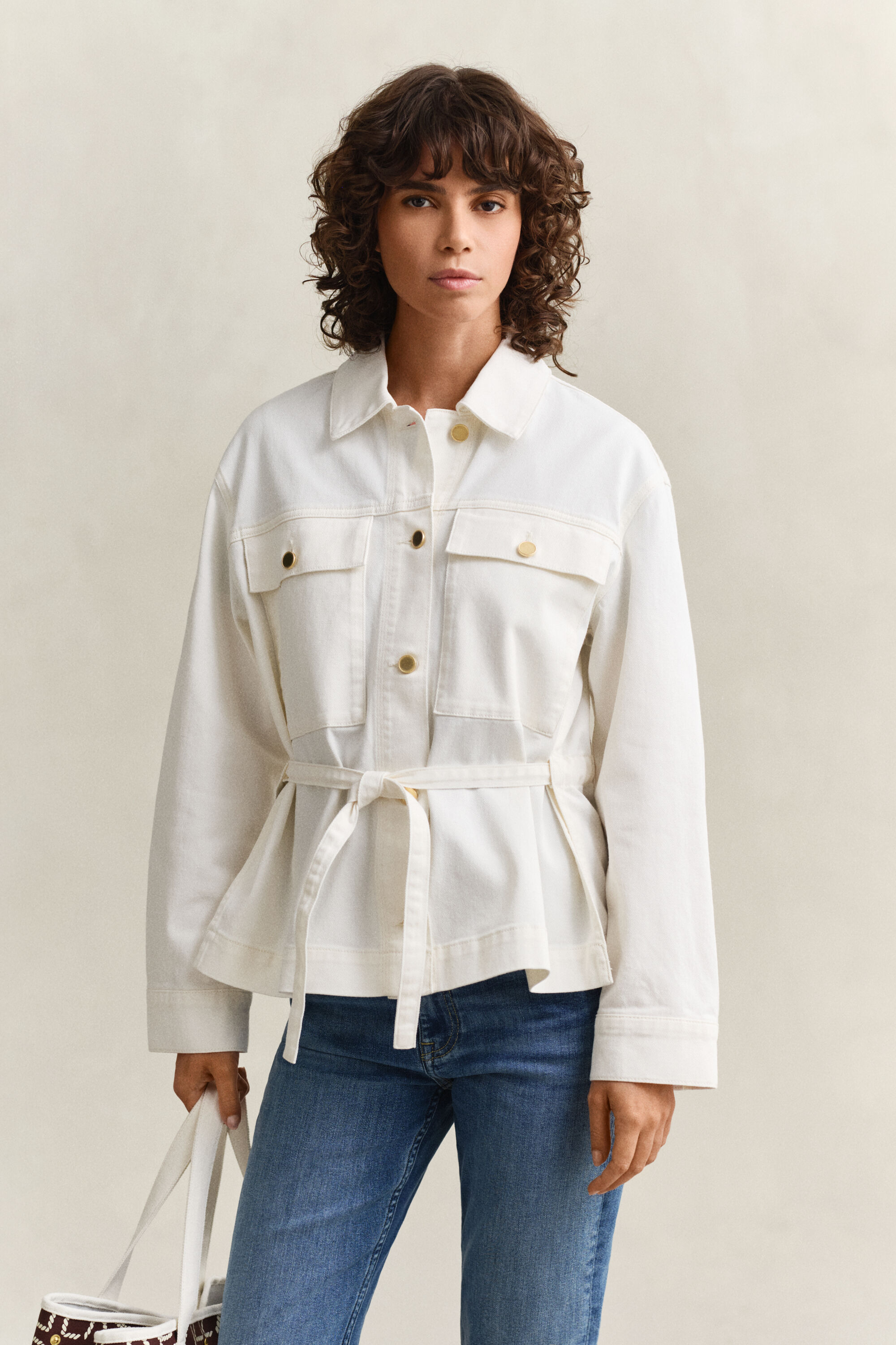 Casaco de ganga com atilhos