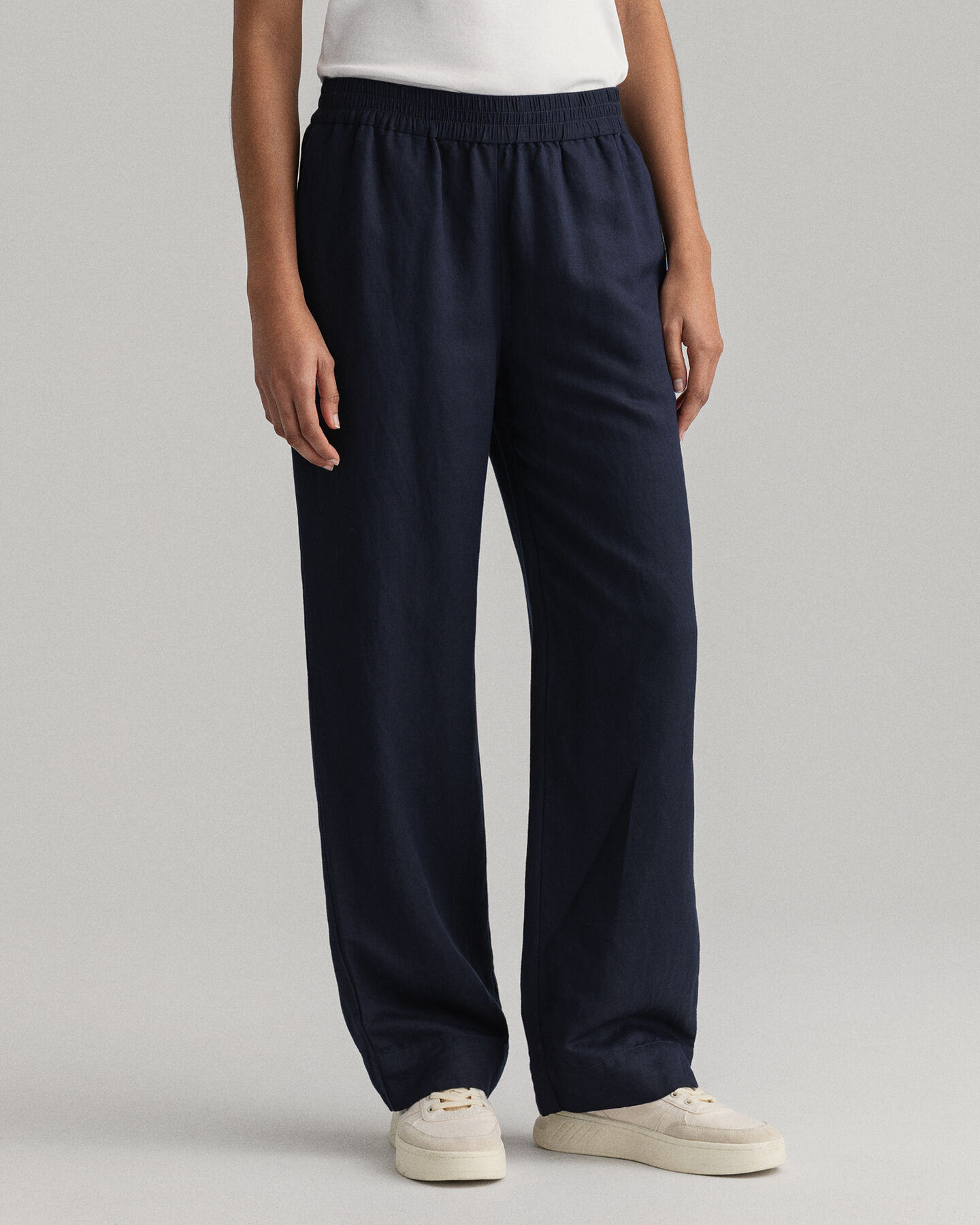 Calças pull-on em linho e viscose